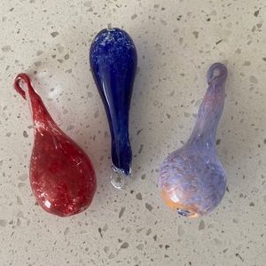 Handmade blown glass ornaments.